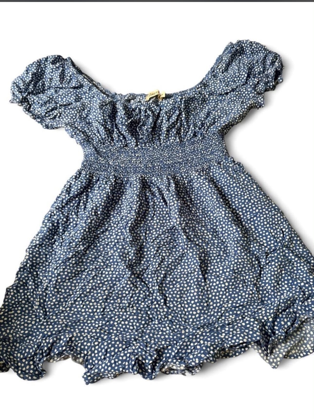 Liberty Love Navy Blue Polka Dot Smocked Mini Dress
